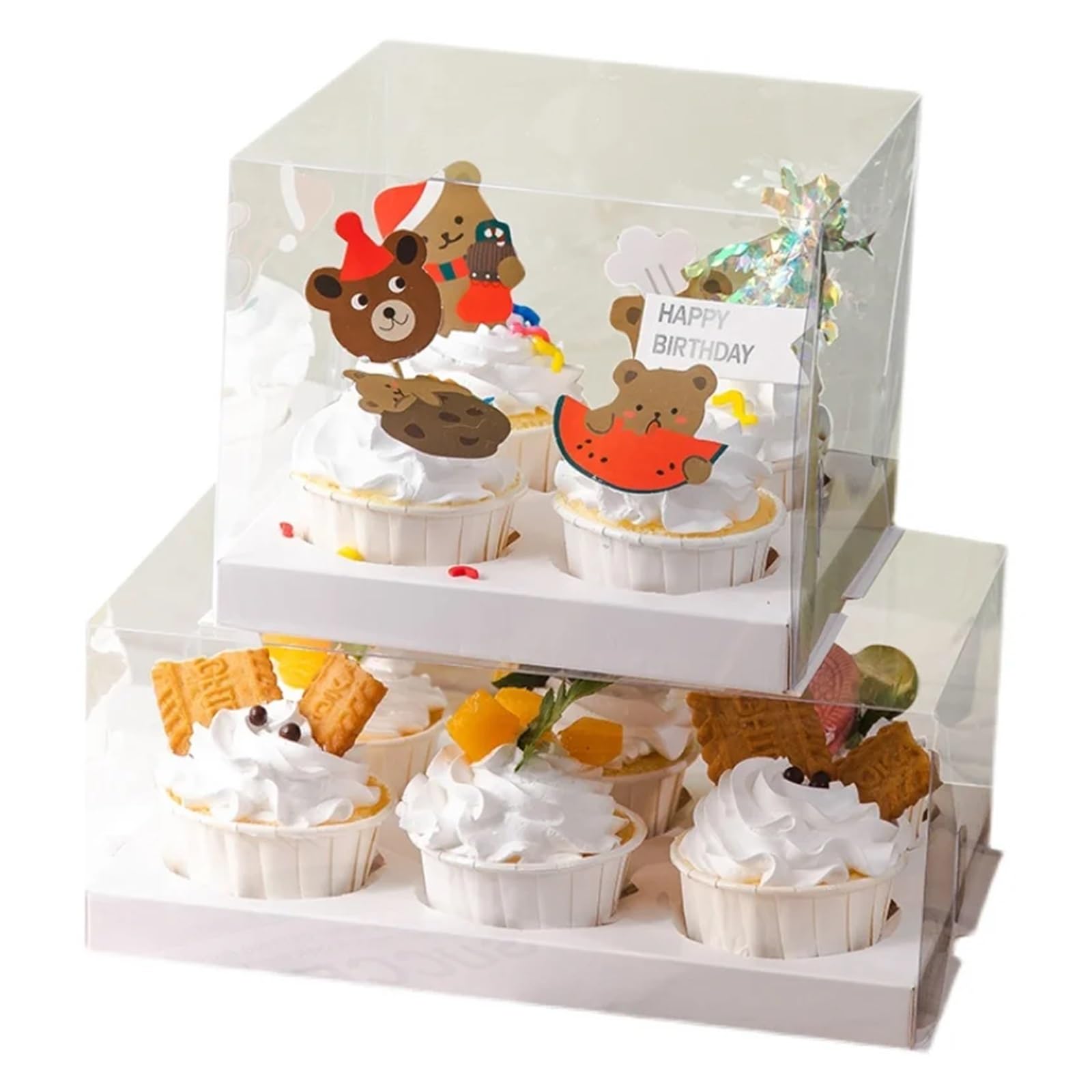 Cajas Para Cupcakes 10 unidades de tazas pequeñas, caja for cupcakes, bolsa de pastelería transparente, muffin portátil, 2 rebanadas, 4 rebanadas, 6 rebanadas Caja De Pasteles(Add height to 4 caps)
