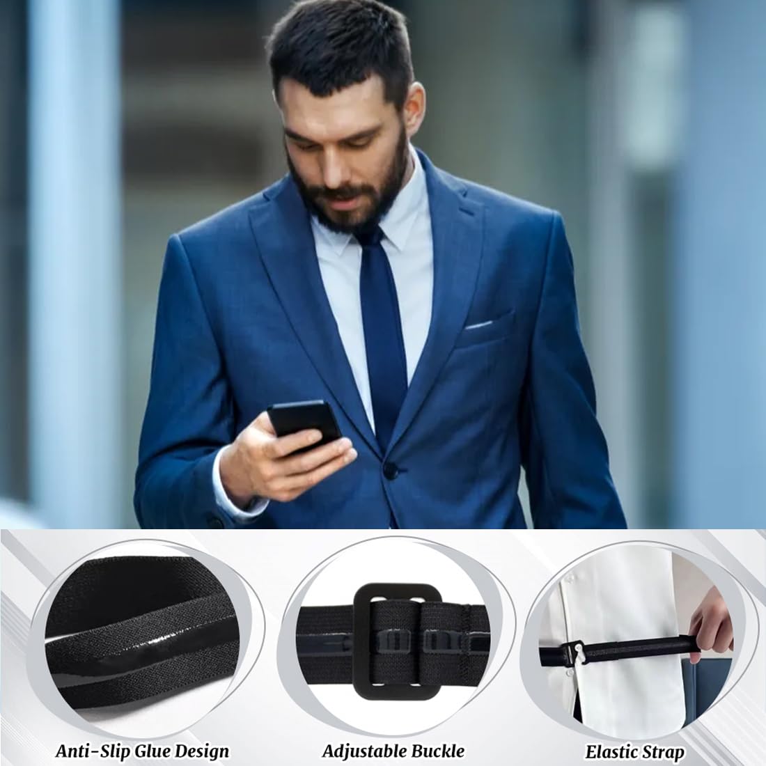 Reggi Camicia Uomo con Morsetti Antiscivolo, 2 Pezzi Soggiorni di camicia, giarrettiere titolari custodi cintura per uomo, bretelle per camicia con clip antiscivolo resistente, per Polizia, Militari Reggi Camicia Uomo con Morsetti Antiscivolo, 2 Pezzi Soggiorni di camicia, giarrettiere titolari custodi cintura per uomo, bretelle per camicia con clip antiscivolo resistente, per Polizia, Militari