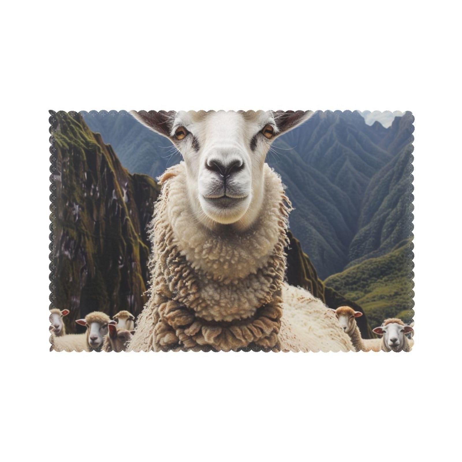 Sheep Printed Placemat Heat Resistant Place Mats Set of 6 PCS Washable Kitchen Table Mats, 12x18 Inch