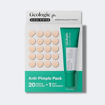 Geologie Acne Control Face Wash and Anti-Pimple Pack Bundle, Salicylic Acid, Spot Treatment, Hydrocolloid Pimple Patches, BPO-Free, 2-Piece Set