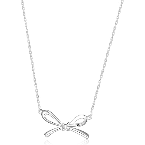 MORGAN & PAIGE .925 Sterling Silver 18K Yellow Gold or Rhodium Plated Bow Pendant Necklace or Hinged Bangle Bracelet for Women, Dainty Sterling Silver Necklaces for Women or Bangle Silver Bracelet