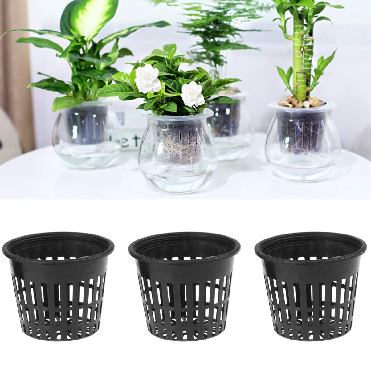 DOITOOL 20PCS Garden Net Cup Pots Plastic Hydroponics Net Pot Bucket Basket for Hydroponics Supplies 3.15 X 2.5 Inch (Black)
