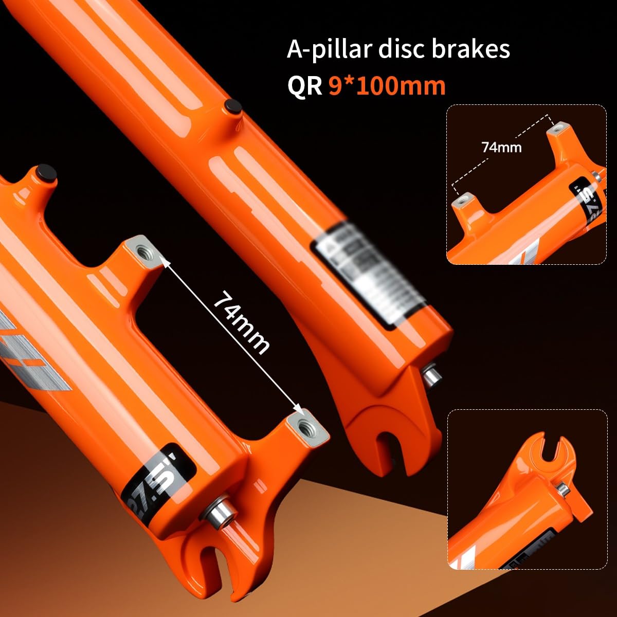 Horquilla de Descenso para Bicicleta de montaña de 27,5/29 Pulgadas, suspensión neumática, Tubo Recto de 1-1/8", Freno de Disco Delantero, 120 mm de Recorrido, Eje QR de 9 x 100 mm