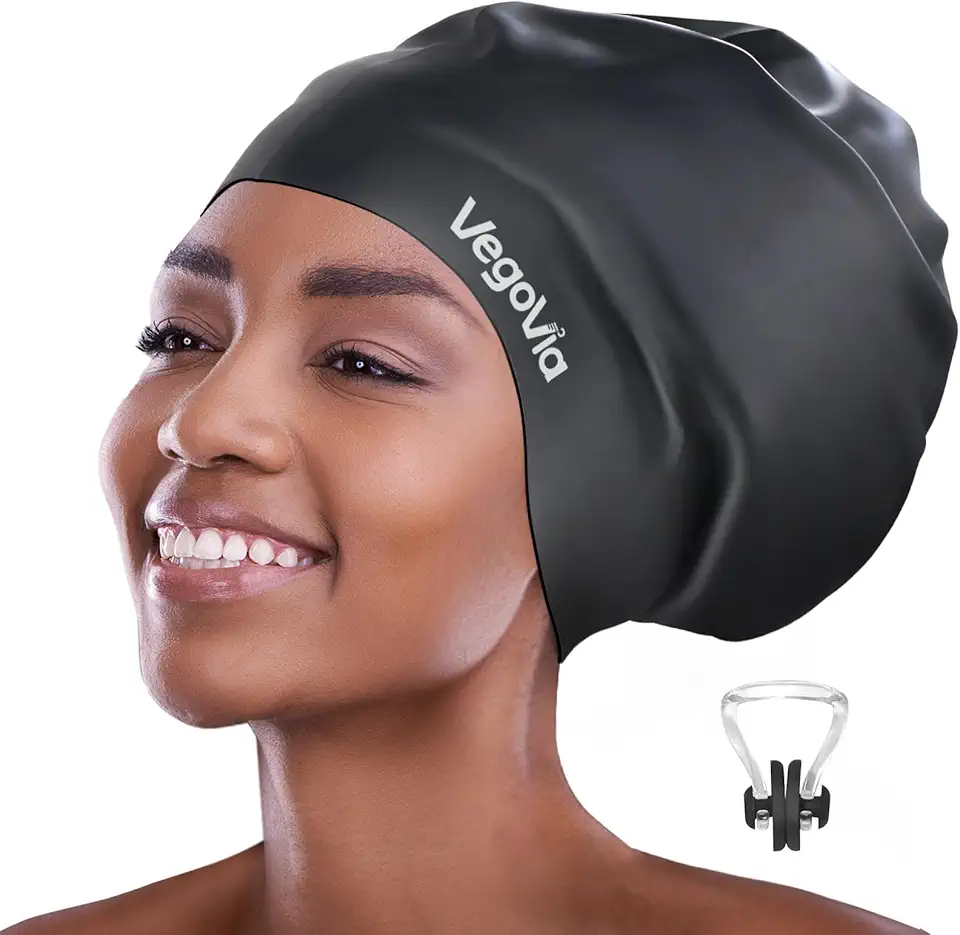 Touca de natação grande para tranças e dreadlocks, touca de natação de silicone impermeável para mulheres, homens, adultos, cabelos longos para manter o cabelo seco