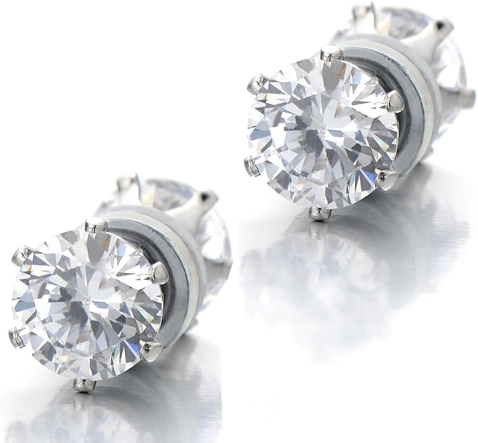 COOLSTEELANDBEYOND6MM Magnetic Cubic Zirconia Stud Earrings for Men Women, Non-Piercing Clip On Cheater Fake Ear Plugs