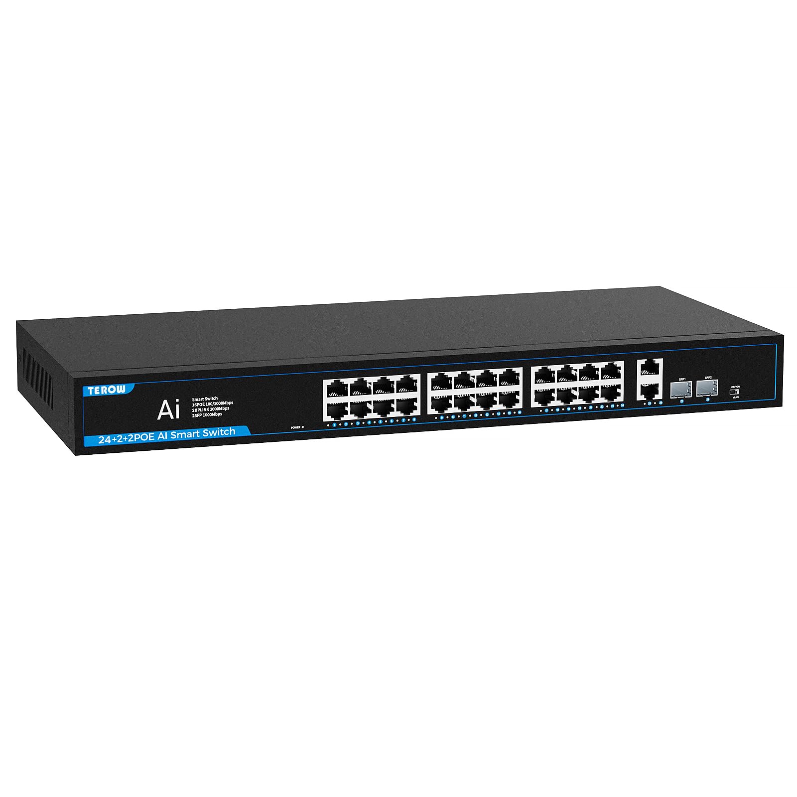 TEROW PoE Gigabit Switch 24-Port with 2 Uplink 1000Mbps & 2 SFP Slots - 802.3af/at Compliant, 320W, Plug & Play, Traffic Optimization, Quiet Fanless