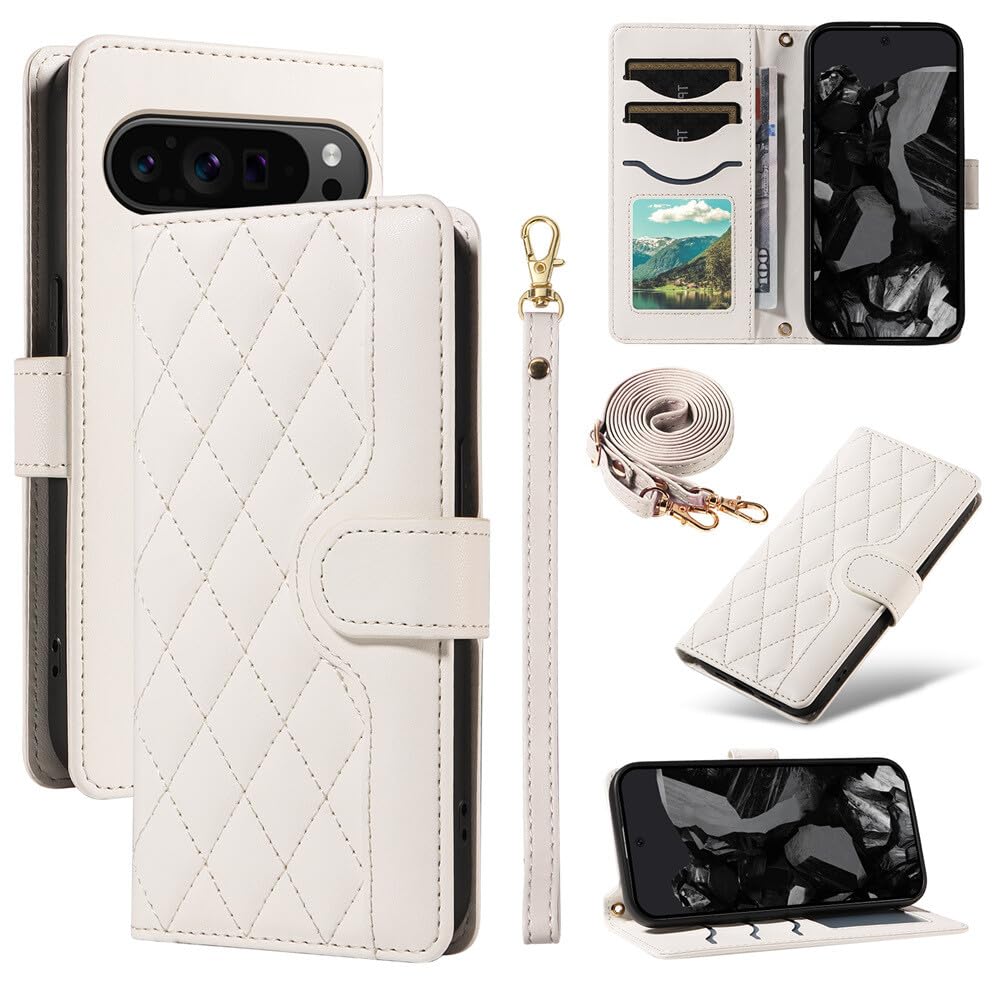 Étui cuir Google Pixel 10 5G anti-chute avec sangle blanche robuste - 8