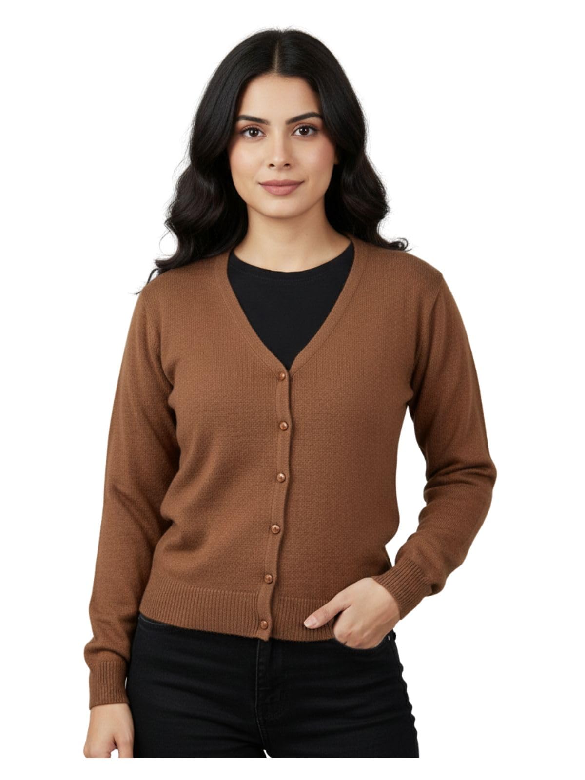 Women’s Solid V-Neck Full Sleeve Cardigan Sweater-picture-11