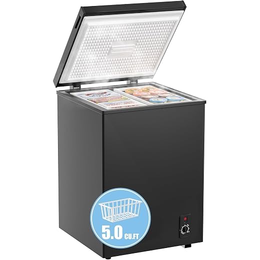Chest Freezer 5.0Cubic Feet Deep Freezer Freestanding Freezers with 2 Removable Stainless Steel Basket, Mini Freezer Top Open Door Compact Freezer with Electronic Control 41℉ to -15℉BLACK