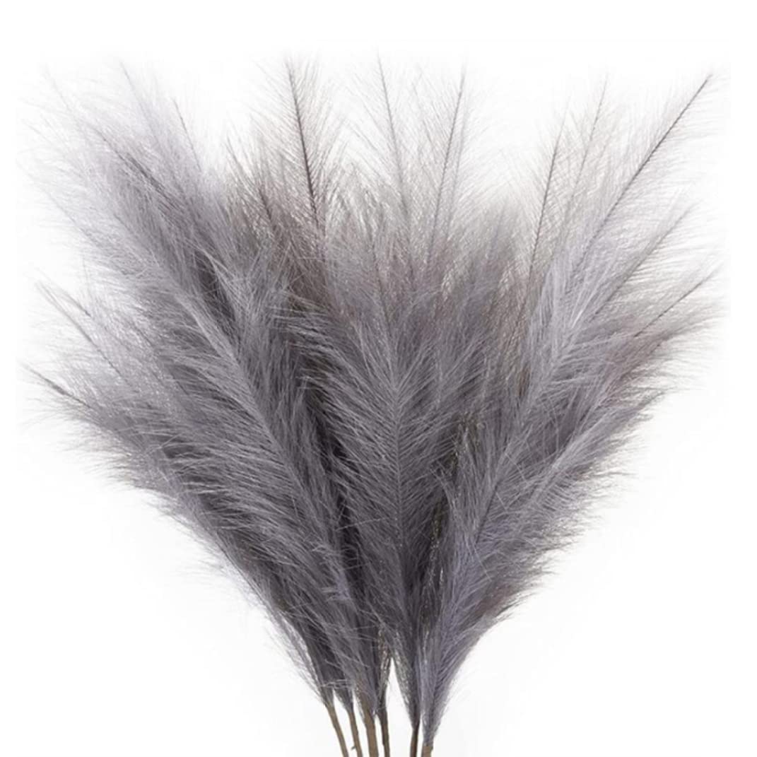 Hintyne Artificial Pampas Grass Plant Faux Pampas Grass Large Grey Decor Artificial Fluffy for Room Decor 6PCS 45cm Dark Grey