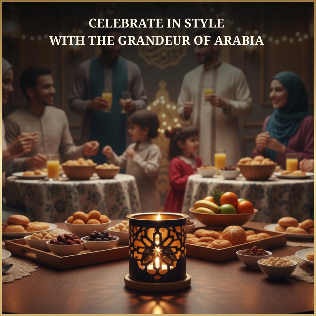Dukhni Oud Combo | 30ml Diffuser Oil, 6ml Dehn Al Oud Attar, Wrought Iron Burner, Brass Bowl, Wooden Coaster & Tea Light Candle | Luxury Arabian Fragrance for Ramadan & Gifting - Image 5