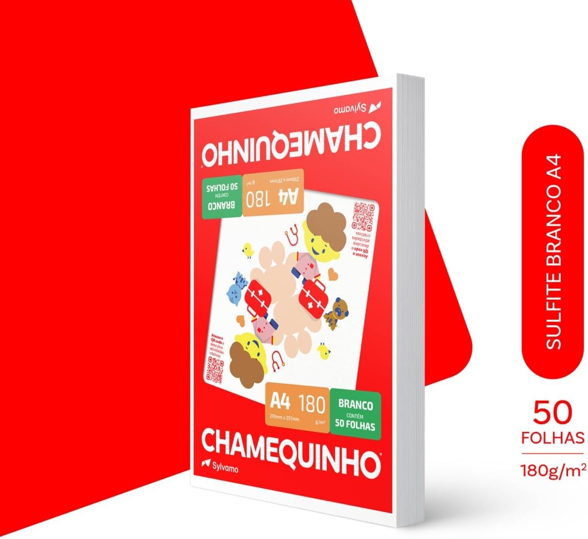 Papel Sulfite A4, Chamex, 29882, Chamequinho, 180 gramas, Branco, International Paper, 50 Folhas
