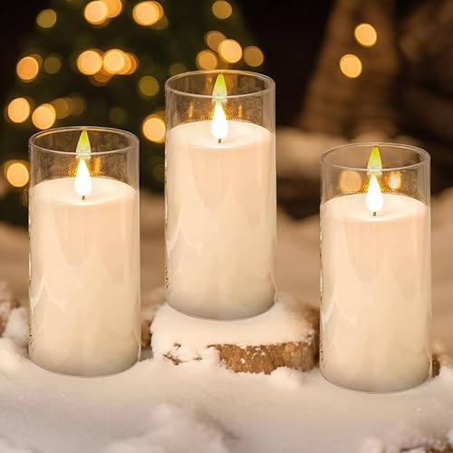 Miniatura 3 de NICEME Velas parpadeantes sin llama con temporizador de control remoto, velas LED de acrílico irrompibles a pilas con llama parpadeante mecha 3D