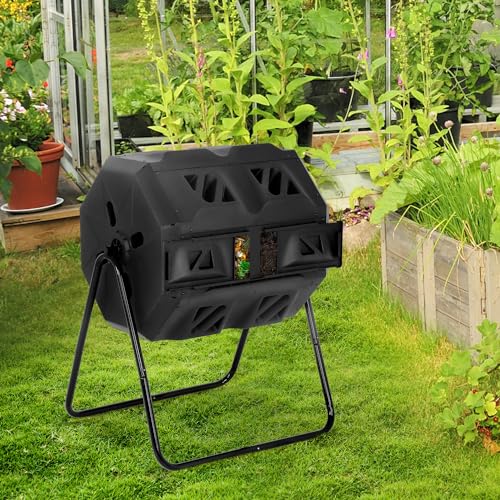 Paylesshere HC-HQ0160 43 Gallon Compost Bin Outdoor Tumbling Composting Bins Compost Tumbler Bucket Trash Can W/Dual Chamber Sliding Doors thumb #6
