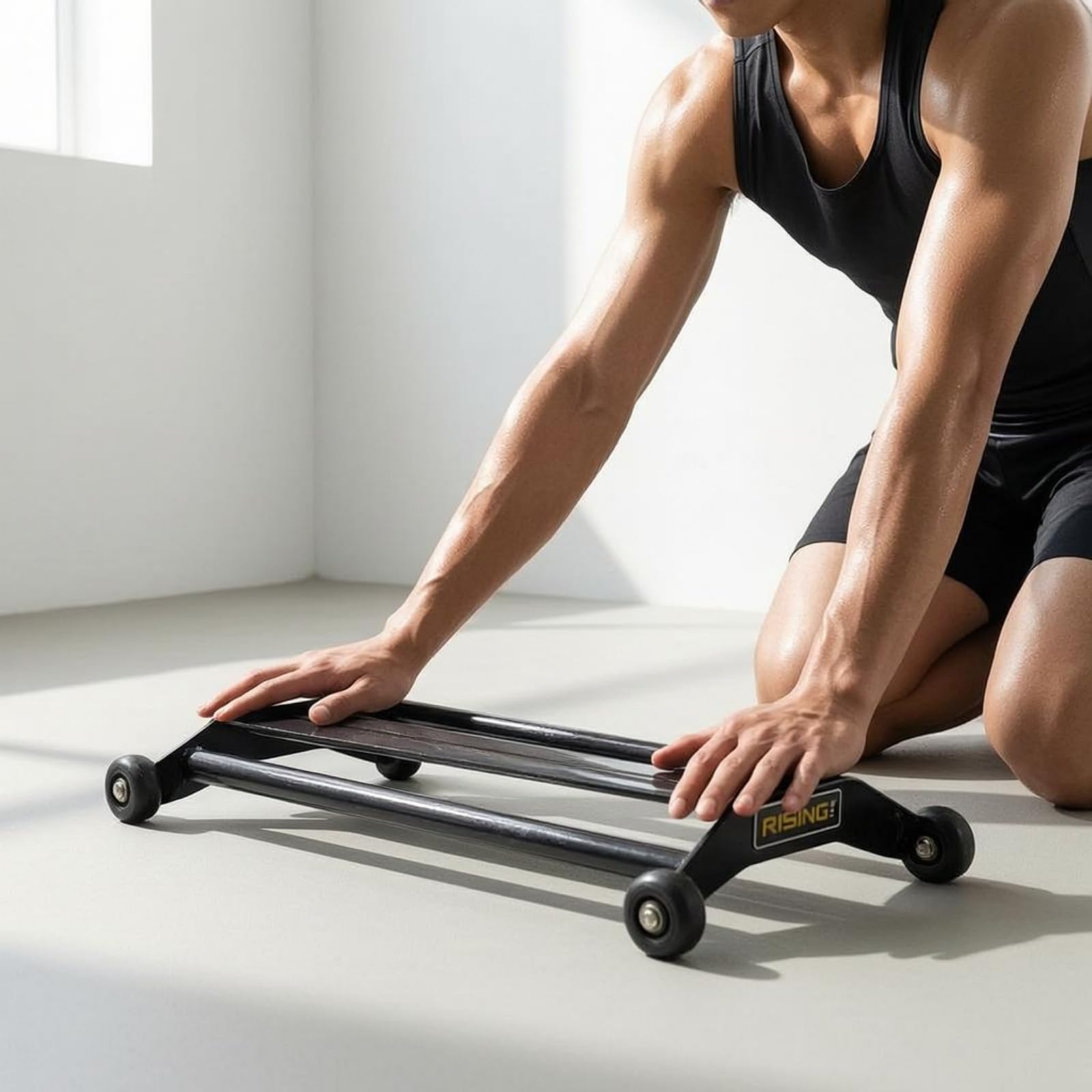 Rueda Abdominal de Rodillo Abdominal Entrenador Central Deslizadora de Núcleo Estructura de Acero Robusta y Movimiento con Ruedas Giratorias Adecuada para Fuerza Pilates Estiramientos