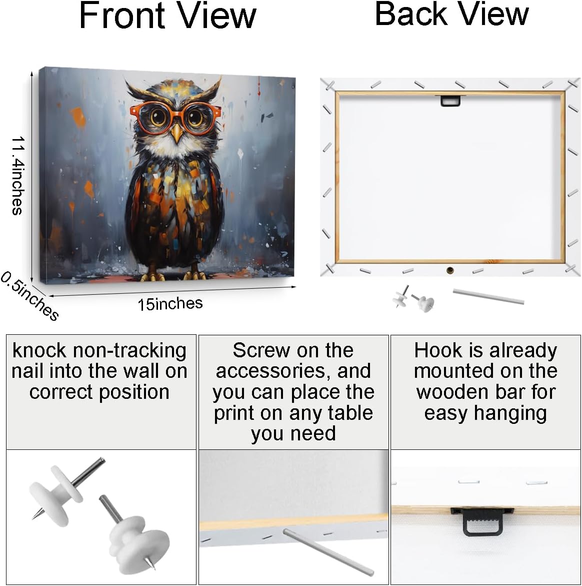 TBT Owl Decor Wall Decor Owl Gifts Canvas Wall Art Funny Owls Animal Lovers Gifts Framed Poster Artwork Prints for Home Farmhouse Bathroom Kitchen Bedroom Living Room Decorations 15" x 11.4" - Image 2