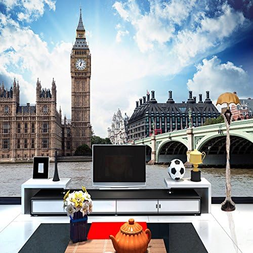 Wallpaper Experten Custom European Style City Landscape London Big Ben Mural Wallpaper 3D Room Landscape Hotel Restaurant Sitting Room Background 200cmX140cm(78.7 by 55.1 in )