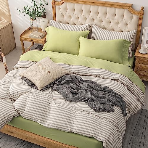 PURE ERA Jersey Knit 4pc Bed Sheet Set 100% T-Shirt Cotton Super Soft Comfy Breathable Fits Mattress Up to 20" Extra Deep Pocket (Solid Mocha Green, Queen)