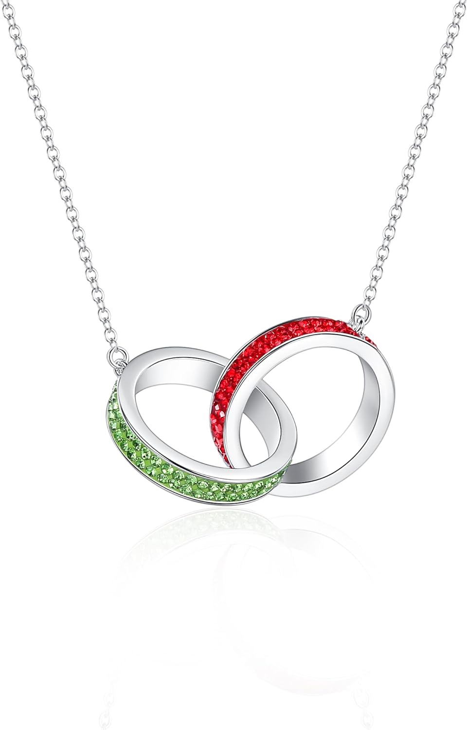 Double Ring Necklace, Silver Plated Crystal Necklace for Women Sparkly Christmas Necklace Fashion Jewelry Gift
