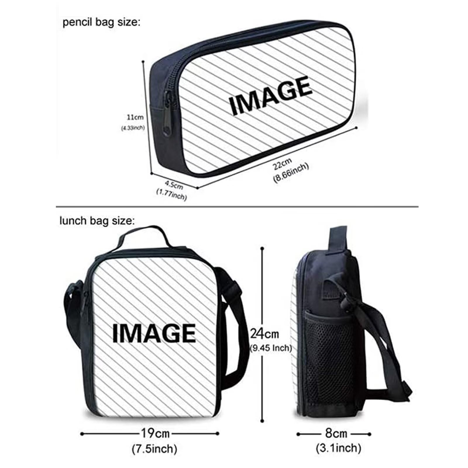 POLERO Juego de 3 bolsas escolares con impresión 3D para el almuerzo, estuche para lápices, Caballo Negro, Talla única, Mochila infantil
