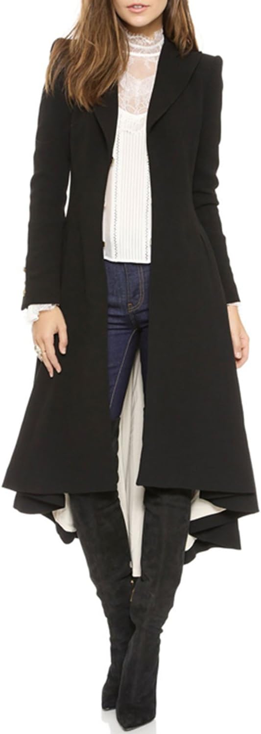 Women Asymmetrical High Low V Neck Ruffle Button Long Coat