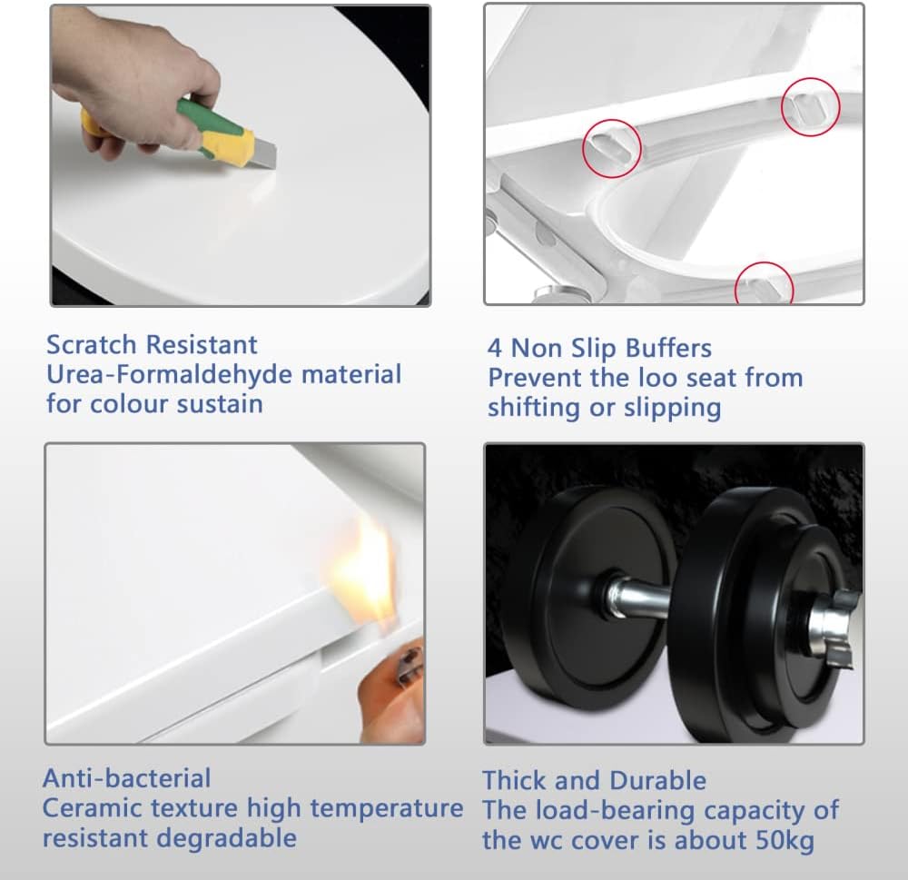 Universal Toilet Seat Soft Close, Toilet Seats for Standard Toilets, Toilet Seats Slow Close Toilet Lid Cover, Dual Fixing Stainless Hinges