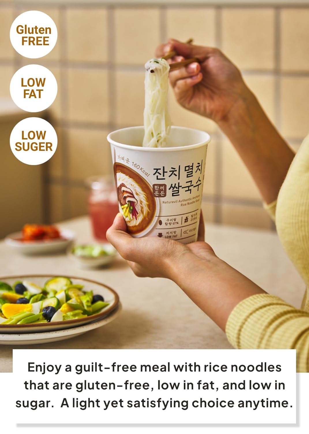 NATUREVIL Seafood Rice Ramen Noodle Cup 1.69 oz (Pack of 6) Korean Instant Authentic Savory Noodle Soup, Non-GMO, Gluten-free Noodle, Air Dried