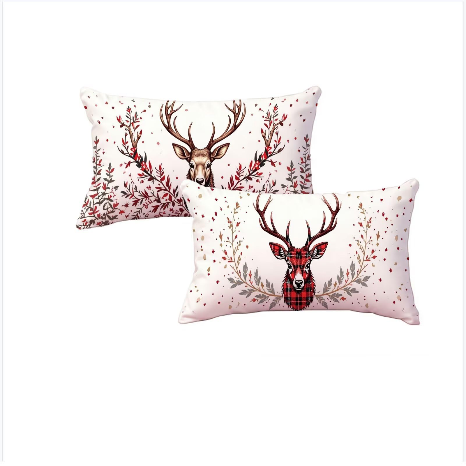 Housse coussin 60x90cm lin rouge Noël avec fermeture invisible G644