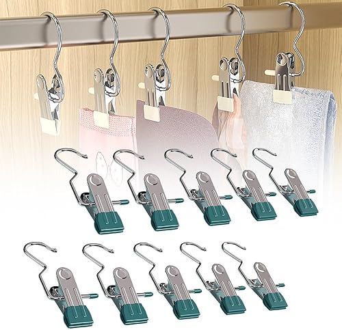 Miniatura 10 de 103050 piezas de pinzas para la ropa para colgar pantalones y sombreros que ahorran espacio, gancho de viaje colgante de acero inoxidable giratorio