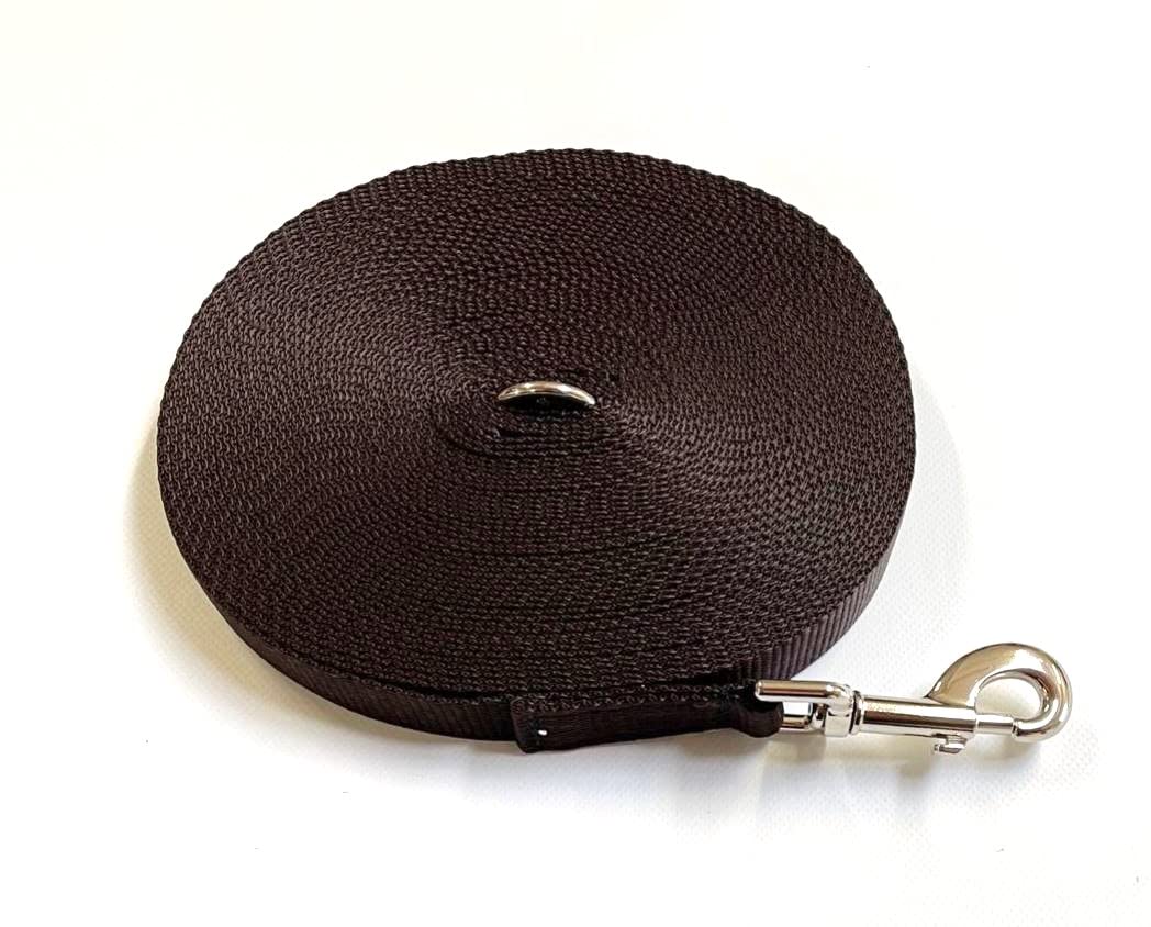 Dog Training Lead 50ft 15 Metre Leash Horse Lunge Line Tracking Recall Obedience In 25mm Polypropylene Webbing (Brown)