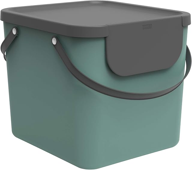 Rotho Albula Waste separation system 40 L for the kitchen, Plastic (PP) BPA Dark Green/Anthracite, 40 L (40.0 x 35.8 x 34.0 cm)