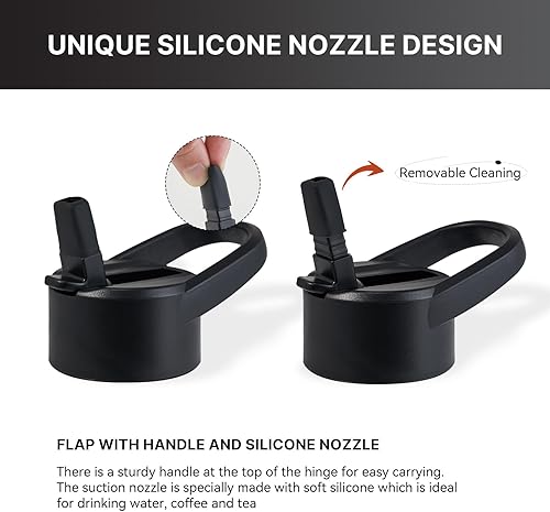 Miniatura 3 de Kerilyn Botella de agua de acero inoxidable con popote y tapa de boca ancha, mango giratorio ancho, botella de agua aislada al vacío de doble pared