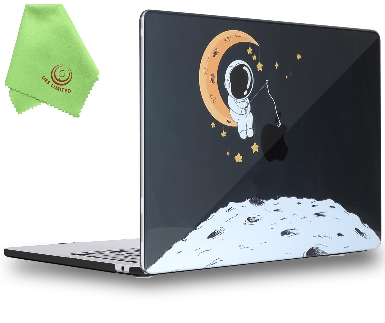 UESWILL Compatibile con MacBook Air 13" M4 M3 M2 2022-2025 modello A3240 A3113 A2681 con display Retina liquido da 13,6 pollici Touch ID, custodia rigida con motivo + panno in microfibra, luna