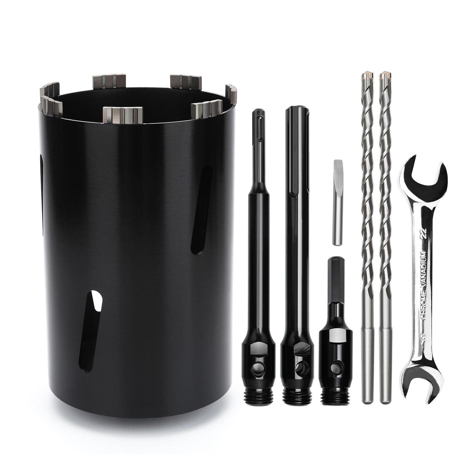Drill hole 160 mm, useful length 200 mm with SDS Plus shank, 220 mm, SDS Max 220 mm, hex shank 110 mm, centering point 10 x 240 mm, for masonry
