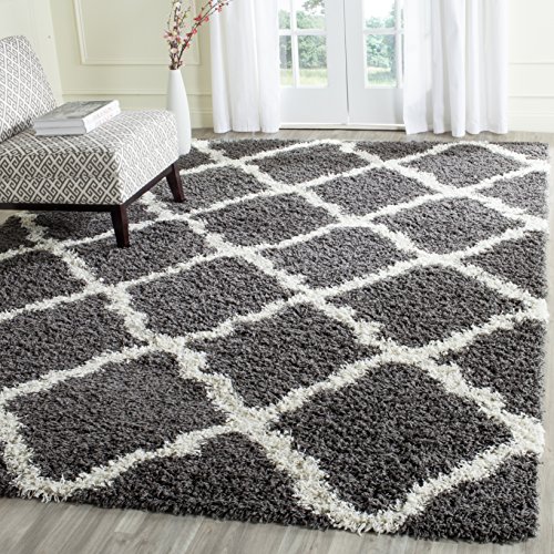 SAFAVIEH Area Rug 8x10 - Dallas Shag Collection - Large - Dark Grey & Ivory, Trellis Pattern, Non-Shedding & Easy Cleaning, Plush Thick Pile, Ideal for Living Room, Bedroom, Dining Space (SGD257A)