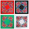 4 Pcs Russian Ethnic Square Hair Head Scarf Printed Polyester Flower Neck Scarf for Women