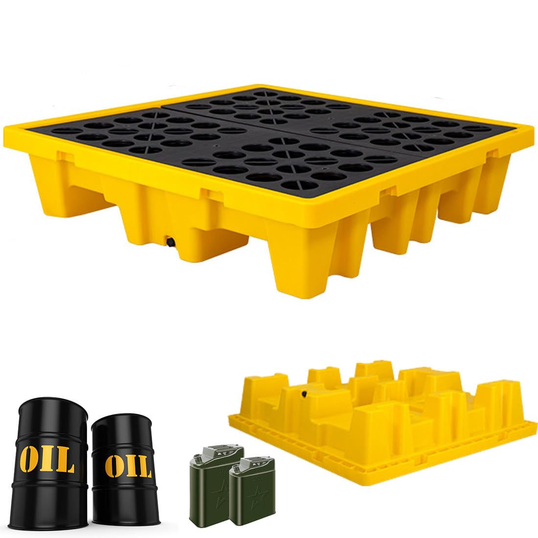 QUSYZD Industrial Spill Containment Pallet for Oil Drums, Nestable Leak-Proof Tray, Detachable Anti-Slip Polyethylene Platform with Drain, 67x67x15cm Garage Storage,130 * 130 * 30cm