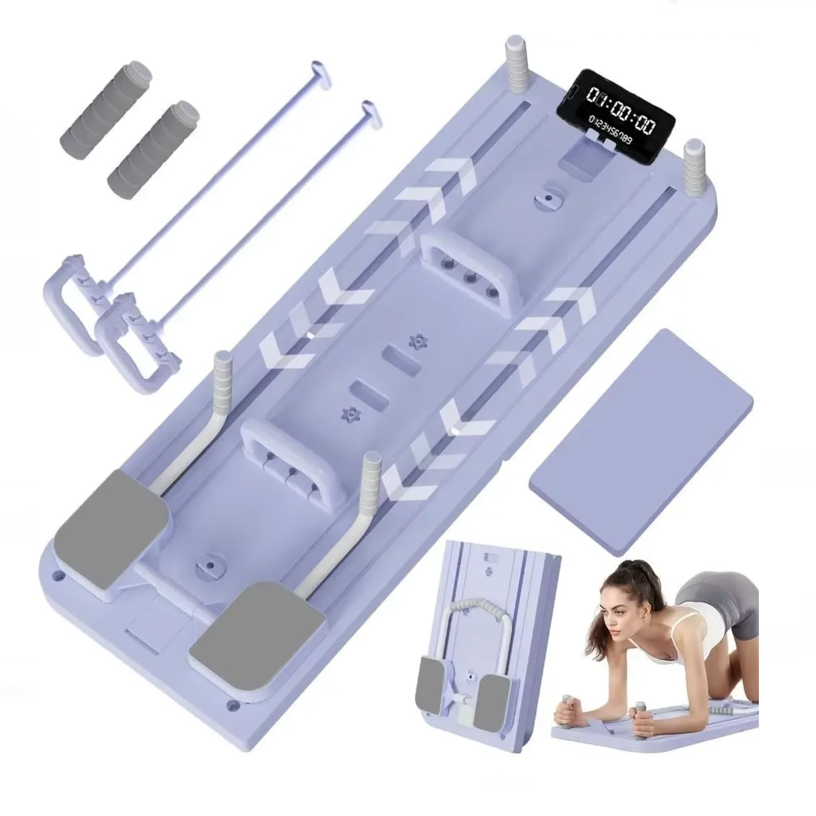Tavola riformatrice per pilates 4 in 1 con rimbalzo automatico e timer, capacità 136 kg, pieghevole, per palestra domestica, attrezzatura antiscivolo per fitness per donne e uomini