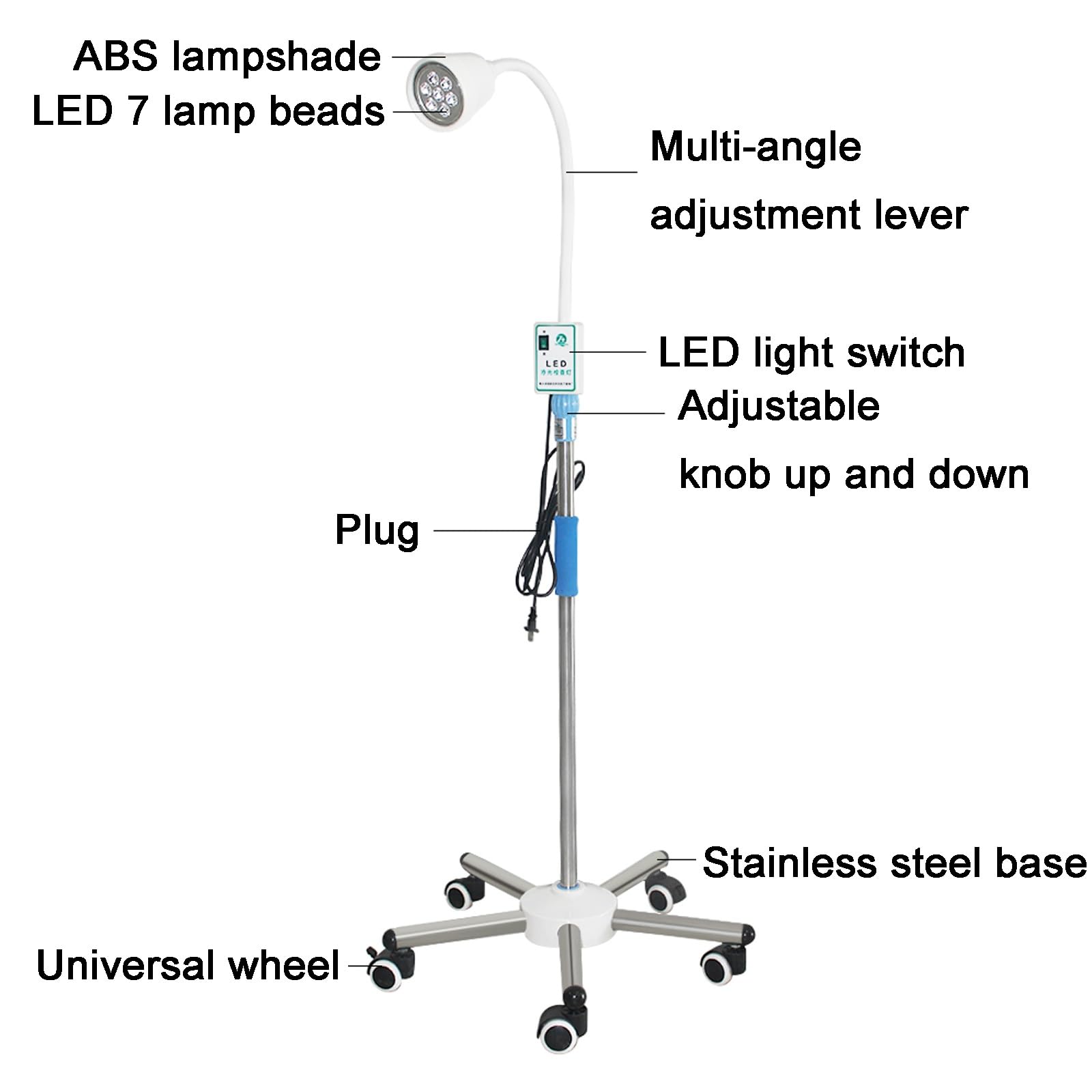 Dimmbare LED gynäkologische Untersuchungsleuchte - Mobile OP-Lampe mit Rollfuß für medizinische Eingriffe, ideal für Kliniken und Krankenhäuser, einstellbare Helligkeit