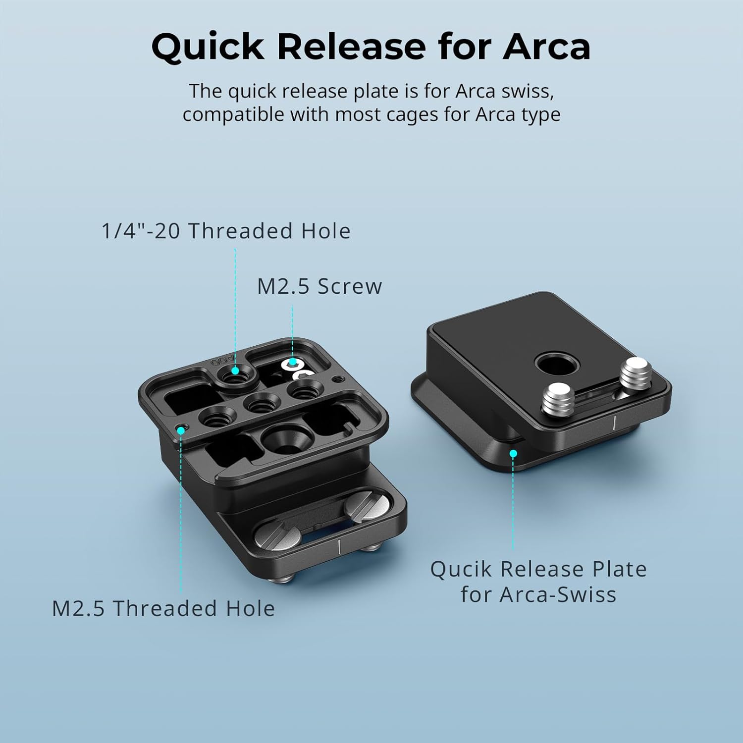 SmallRig Quick Release Plate for Arca-Type, Universal Baseplate with 1/4''-20 Screw, for Camera Cages, for Vertical Shooting - 5802 - Image 3