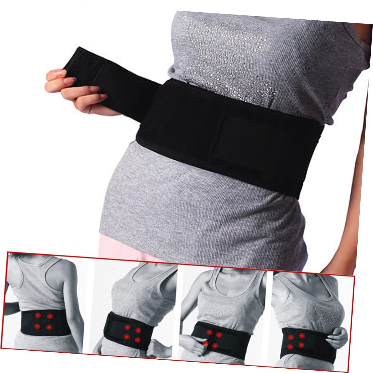 FRCOLOR Magnetic Therapy Back Support Back Brace Lumbar Waist Support Heat for Men Women Double Pull Strap Portable Heating
