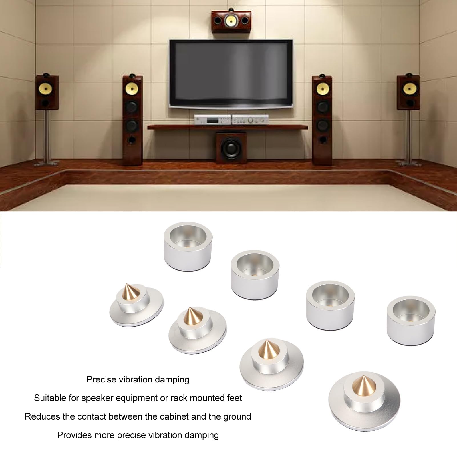 Piedini Isolanti per Altoparlanti HiFi, Cuscinetti Antivibranti per Giradischi, Lettore CD, Amplificatore, Subwoofer con Gomma Antiscivolo (SILVER)