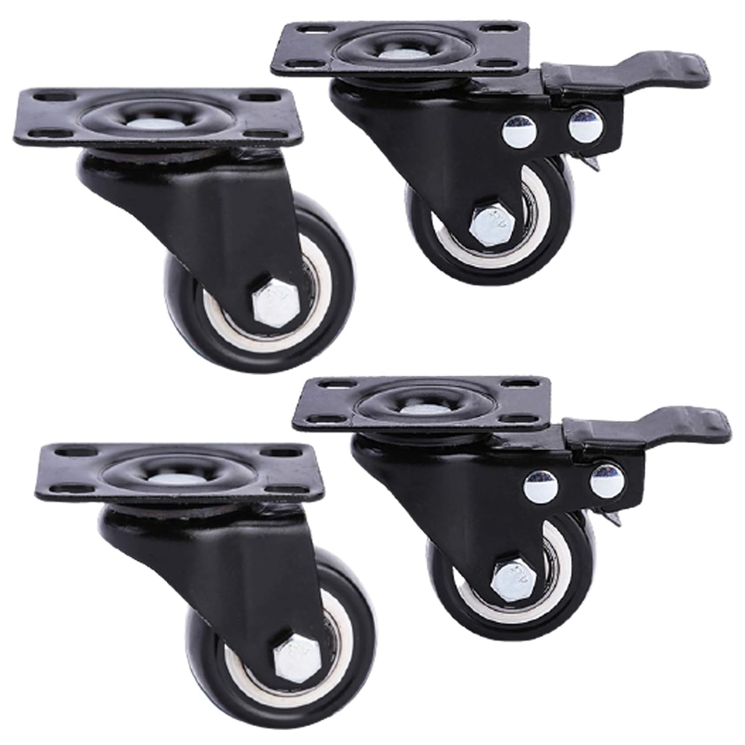 JVXYORENS キャスターセット 回転プレートキャスター PUホイール ダブルベアリングネジ ブラック 複数サイズ 4個パック(