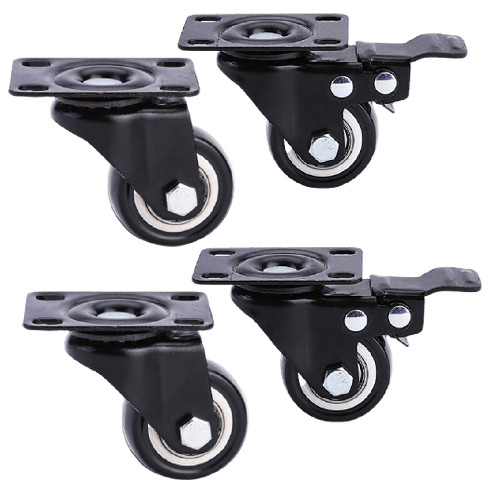 GYRAZXS Heavy Duty Swivel Caster Wheels 4 Pack Polyurethane Furniture Casters with Double Bearings Includes Screws & Brake Ideal for Cabinets and Trolleys