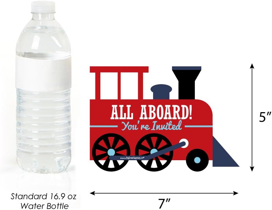Big Dot of Happiness Railroad Party Crossing - Shaped Fill-In Invitations - Steam Train Birthday Party or Baby Shower Invitation Cards with Envelopes - Set of 12