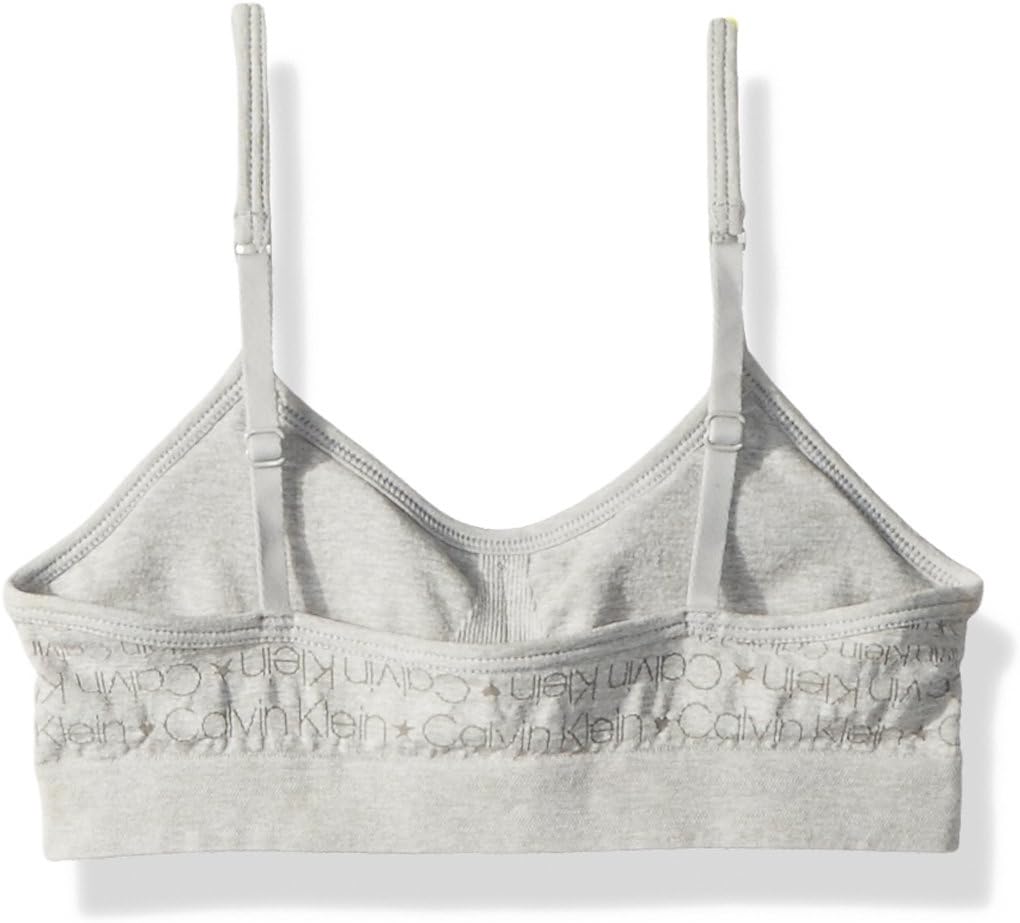 Calvin Klein Kids Girls' Seamless Wirefree Comfort Bralette Bra, Heather Grey with Pink Logo, Large - Image 3