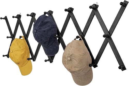 Miniatura 14 de Perchero de pared acordeón con 16 ganchos, perchero de pared de madera expandible para abrigos, sombreros, gorras de béisbol, tazas de café, joyas