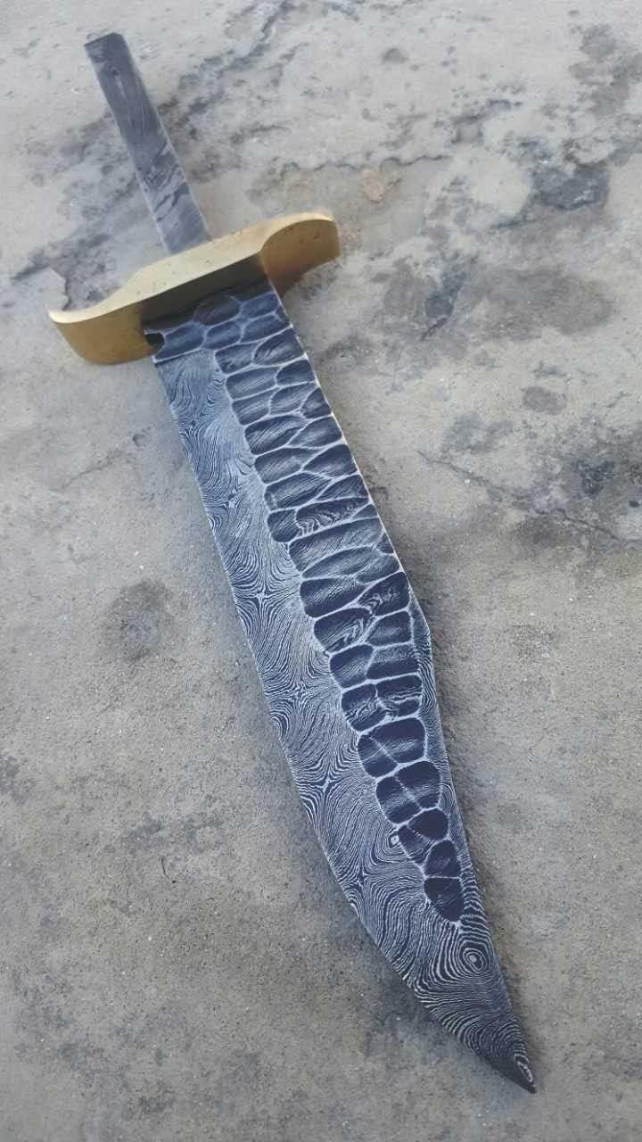 DAMASCUS STEEL FULL TANG/FLINT KNAPPED FINISH/BLANK BLADE FOR KNIFE MAKING