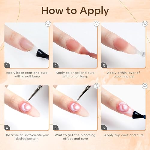 Miniatura 9 de modelones Pinceles de arte de uñas con esmalte de uñas de gel floreciente, kit de diseño de uñas de mármol transparente de 0.5 fl oz, accesorios de