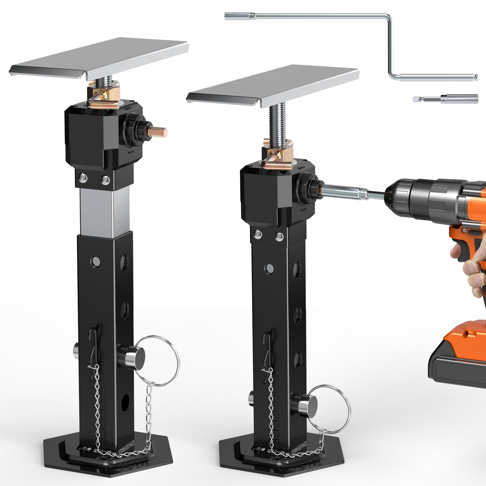 RV Slide Out Support Jacks 13"-26"(Electric Drill Adjust) 2 Pcs Heavy Duty RV Stabilizer Jacks for RV, Camper and Travel Trailer, Supports Up to 5,000 lbs and Aluminum Gear Box